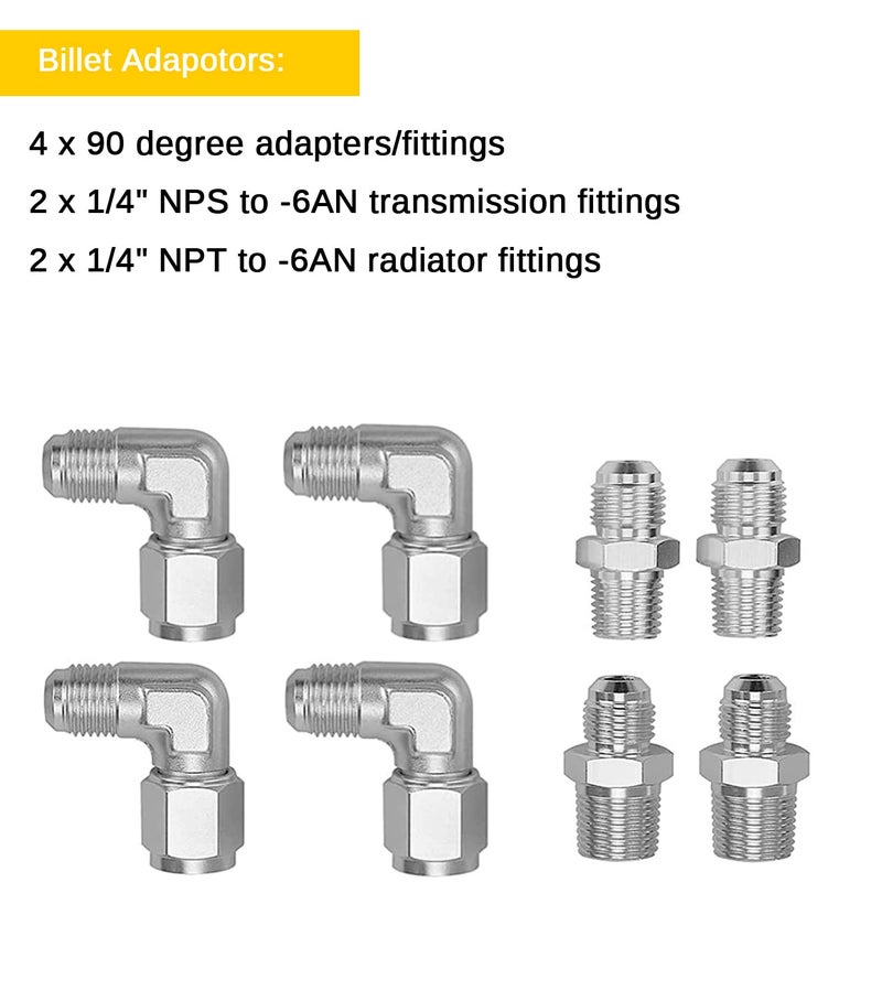 VISVIC Automatic Transmission Cooler Kit 6AN Hose for GM 4L60E 4L65EA - Fits Chevy Ford Mopar GM GMC Buick Cadillac Cars and Trucks - Stainless Steel Braided Lines - Image 2