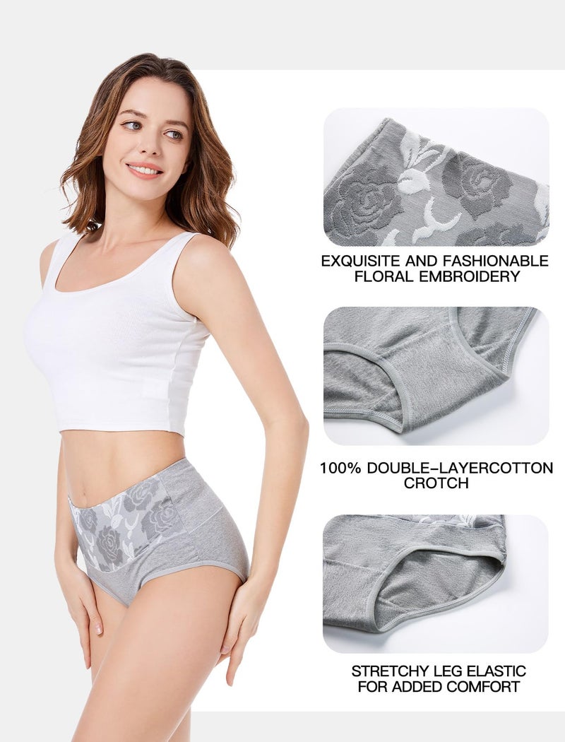 HAVVIS Women's Briefs Underwear Cotton High Waist Tummy Control Panties Rose Jacquard Ladies Panty Multipack (Brief 01-8 Pack - Assorted Colors, X-Small) - Image 5