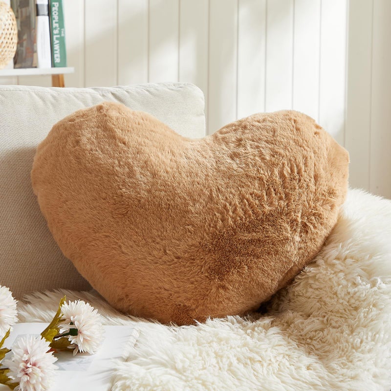 EastTree Heart Pillows  Khaki Heart Shaped Pillows  Ultra Soft Extra-Large Fluffy Pillows  Love Throw Pillows Gifts  Women Girls Living Room Decor 15x18 Inch - Image 1