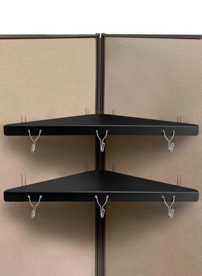 FEYRUN Metal Cubicle Corner Shelf with 3 Hooks for Office Fabric Walls, Hanging Organizer Shelves for Keys and Office Supplies, Space Saving Black Storage Shelf (2 Packs) - Image 1