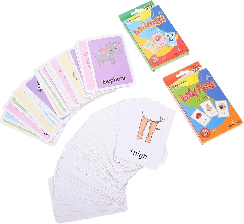 2 Sets Animal Body Parts Flash Cards Educational Photo Word Cards for Learning - Image 1