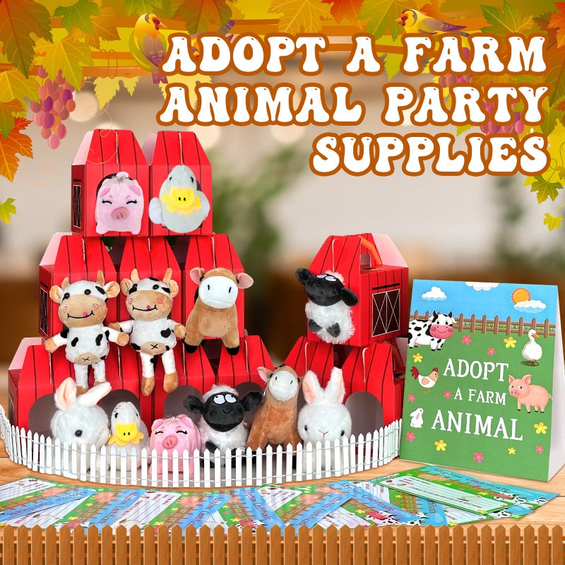 Jiytivity 38 Pcs Farm Animal Party Favors Include 12 Foldable Farm Boxes 12 Mini Stuffed Animals 12 Adoption Card 1 Adopt Sign 1 Fence for Adopt A Farm Animal Party Adopt a Pet Party Favors - Image 5