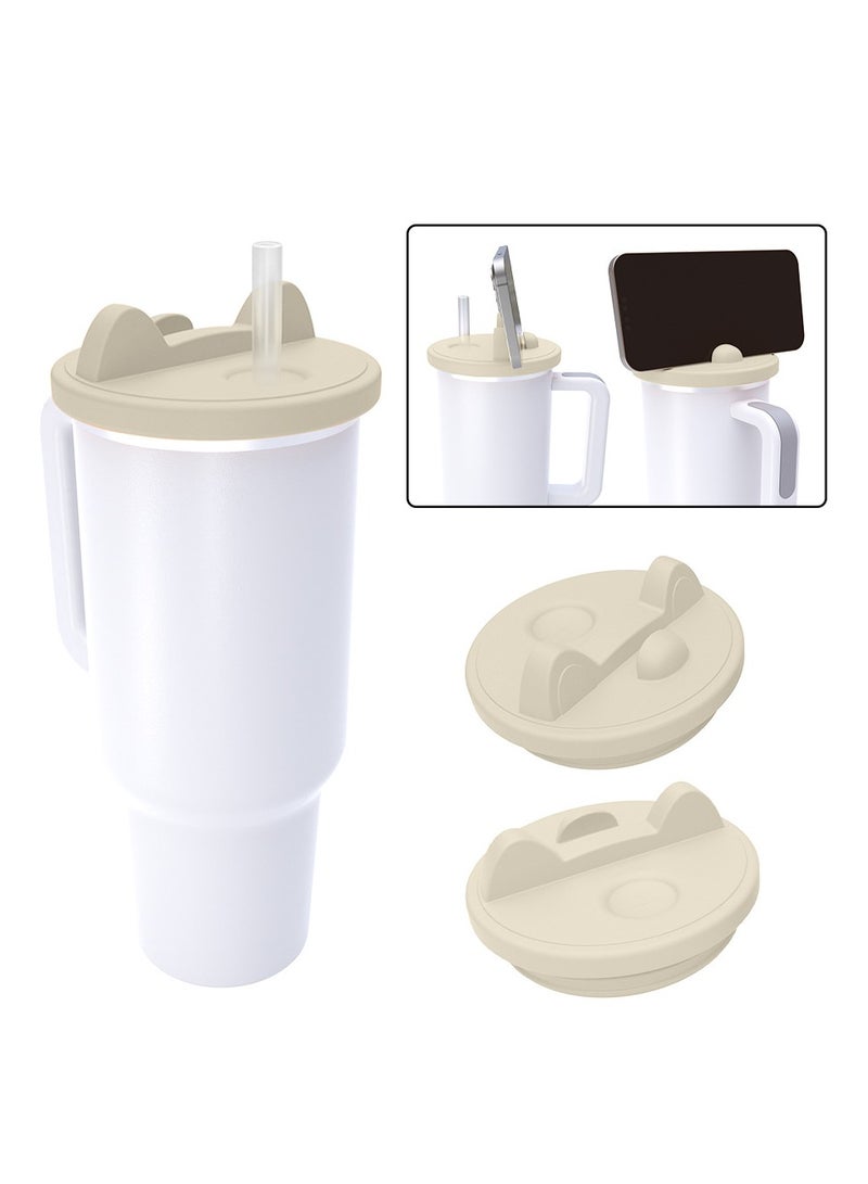 Cup Phone Holder For Stanley 40OZ Cute Ears Shape Silicone Lid Leak-proof Sealed Water  - Image 1
