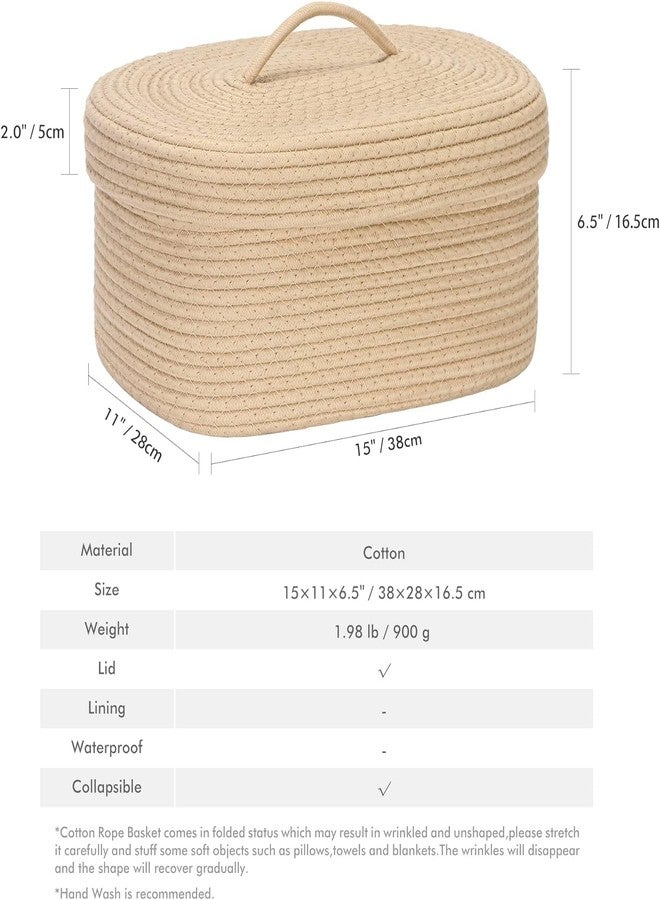 HOME FIESTA The First Home Decor Cotton Rope Storage Basket With Lid,Lidded Woven Storage Bin,Nursery Storage Container,Diaper Caddy,Oval Baby Shower Basket,Box,Organizer,(Medium/Ovel,Beige)Oval - Image 4