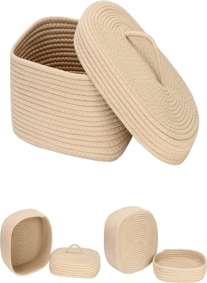 HOME FIESTA The First Home Decor Cotton Rope Storage Basket With Lid,Lidded Woven Storage Bin,Nursery Storage Container,Diaper Caddy,Oval Baby Shower Basket,Box,Organizer,(Medium/Ovel,Beige)Oval - Image 3