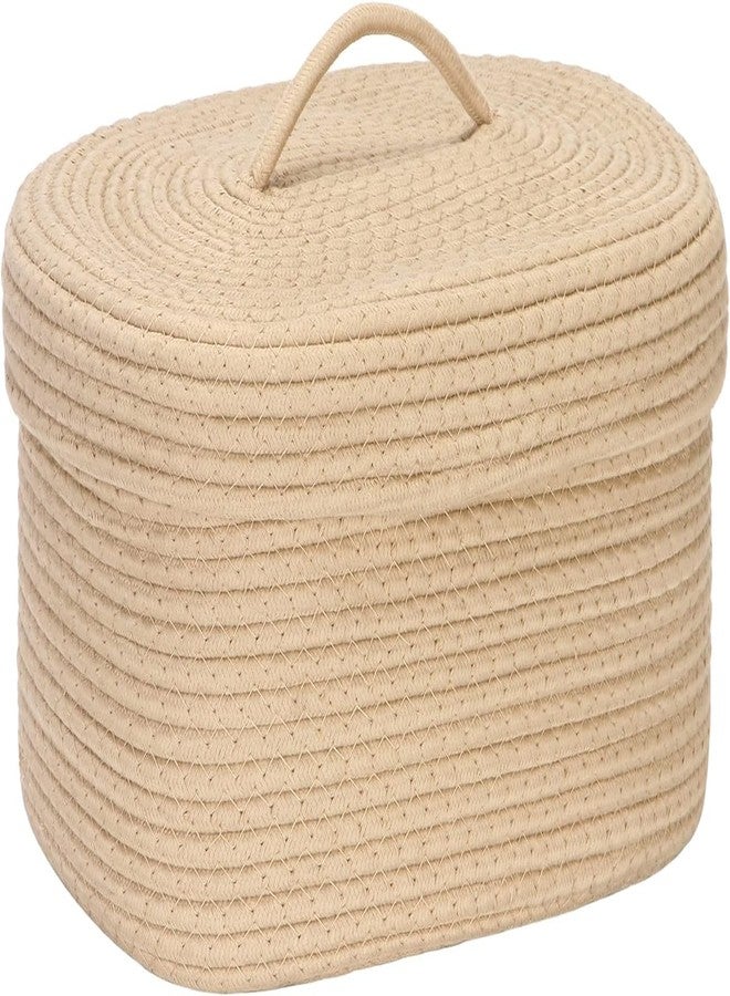 HOME FIESTA The First Home Decor Cotton Rope Storage Basket With Lid,Lidded Woven Storage Bin,Nursery Storage Container,Diaper Caddy,Oval Baby Shower Basket,Box,Organizer,(Medium/Ovel,Beige)Oval - Image 1