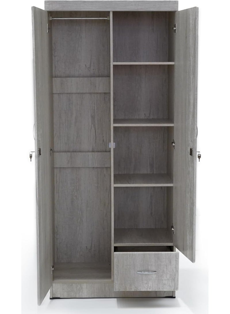 SUNLIT HOME Backlund 2-Door Wardrobe with Mirror and Drawer – Modern Storage Cabinet Color Mapple - Image 2