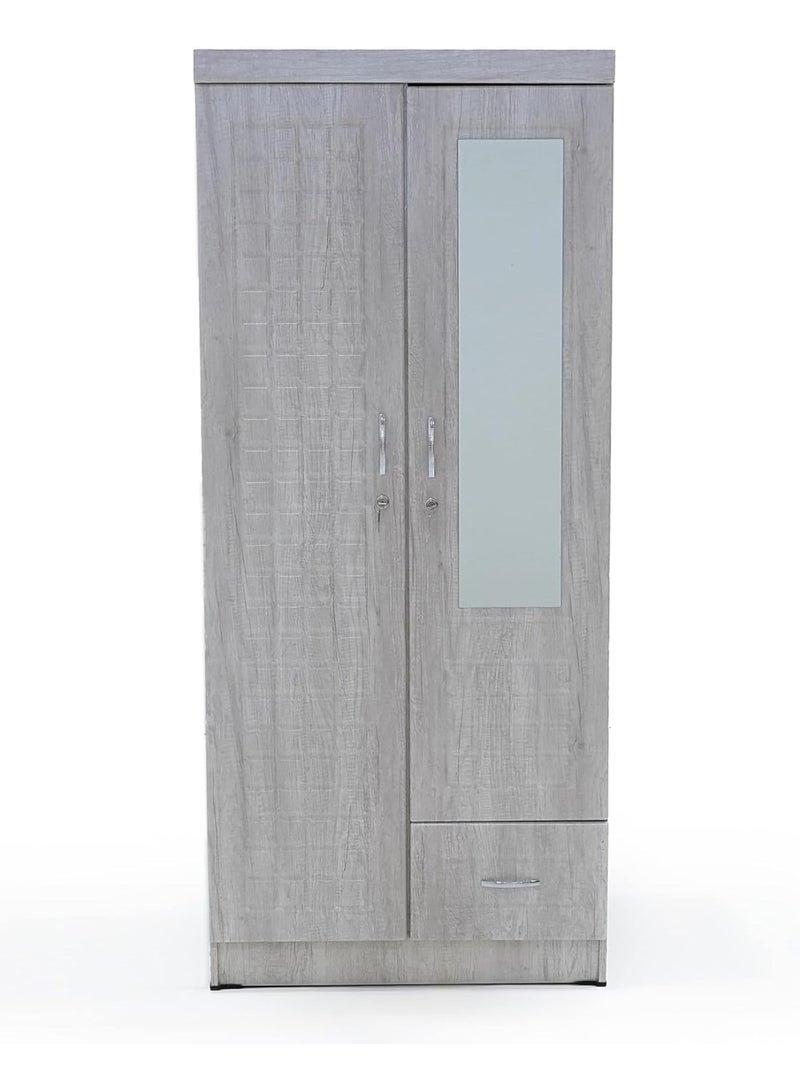 SUNLIT HOME Backlund 2-Door Wardrobe with Mirror and Drawer – Modern Storage Cabinet Color Mapple - Image 1