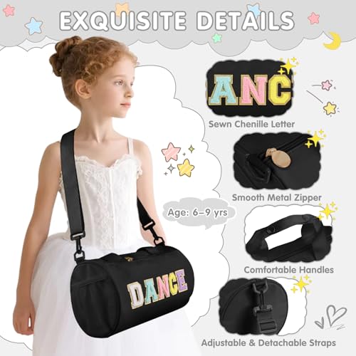 Iqimott Personalized Dance Bag for Girls 69 Teen Toddler Ballet Bag Cute Chenille Letter Gym Sport Workout Duffel Bags Waterproof Cheer Dancer Overnight Weekender Bags for Birthday Christmas GiftBlack - Image 3