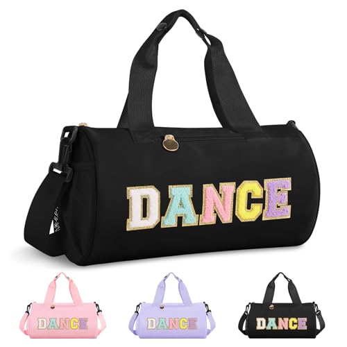 Iqimott Personalized Dance Bag for Girls 69 Teen Toddler Ballet Bag Cute Chenille Letter Gym Sport Workout Duffel Bags Waterproof Cheer Dancer Overnight Weekender Bags for Birthday Christmas GiftBlack - Image 1