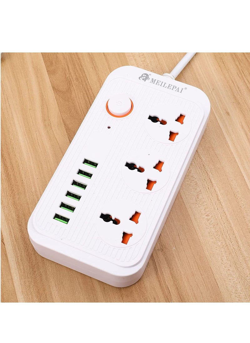 TYCOM - Power Strip Surge Protector with USB Extension Cord Flat Plug with Widely 3 AC Outlet and 6 USB Small Desktop Station with 6 feet Power Cord Compact Socket. - Image 1