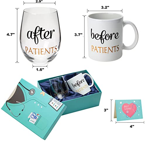 PUGED Before Patients After Patients Gift Set 11 oz Coffee Mug and 18 oz Stemless Wine Glass with Gift Package for Dentist Nurses Day Graduation Gifts (Blue) - Image 2