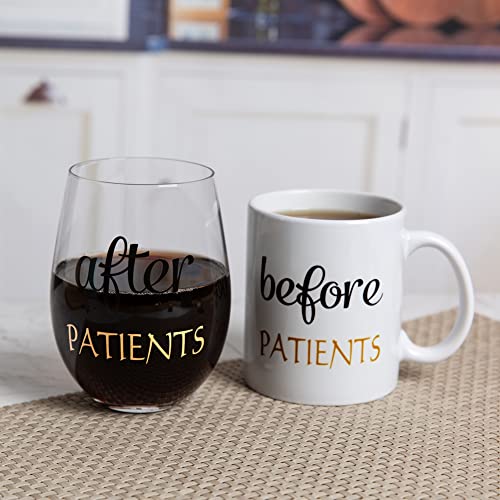 PUGED Before Patients After Patients Gift Set 11 oz Coffee Mug and 18 oz Stemless Wine Glass with Gift Package for Dentist Nurses Day Graduation Gifts (Blue) - Image 5