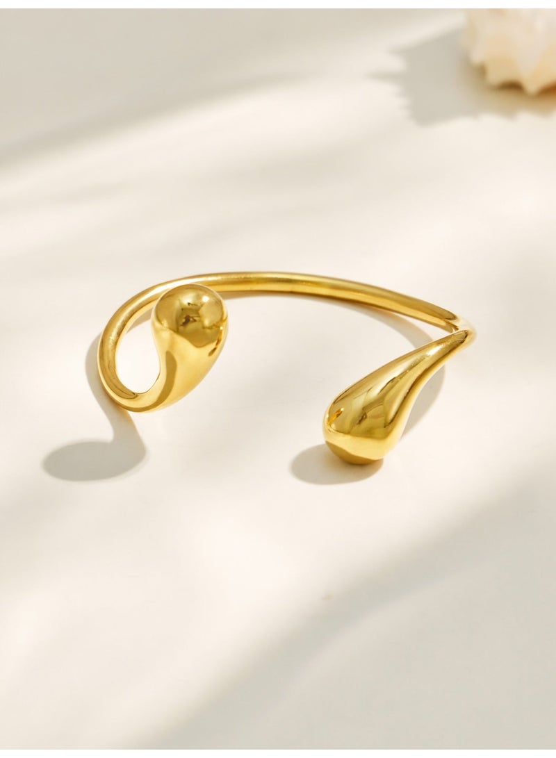 Women's Modern Artistic Water Drop Open Cuff Bracelet, PVD Gold Plated Stainless Steel - Image 3