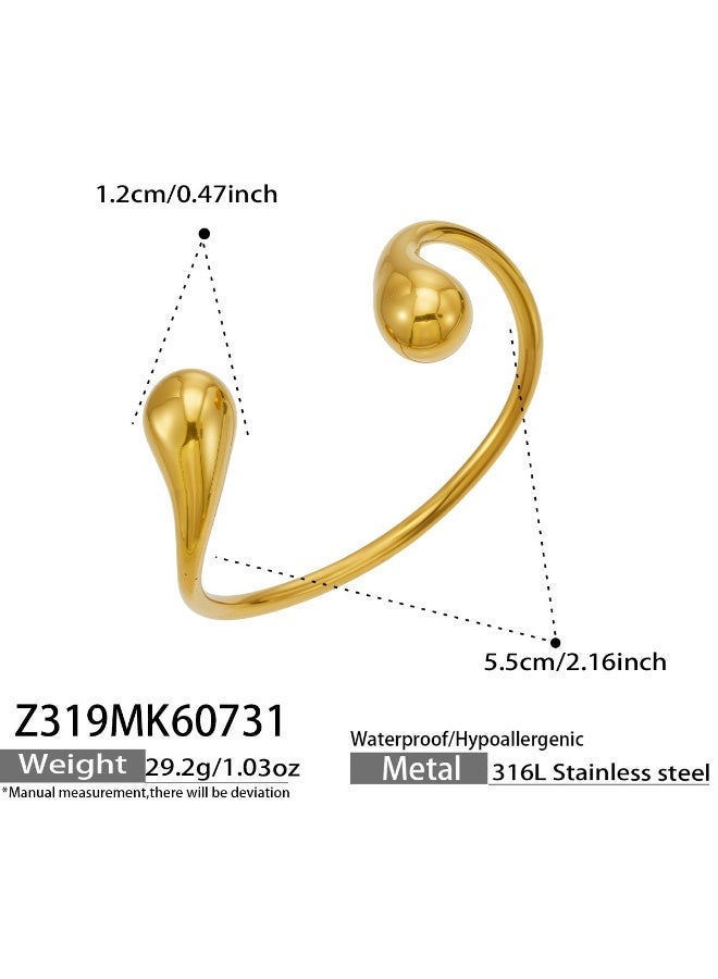 Women's Modern Artistic Water Drop Open Cuff Bracelet, PVD Gold Plated Stainless Steel - Image 2