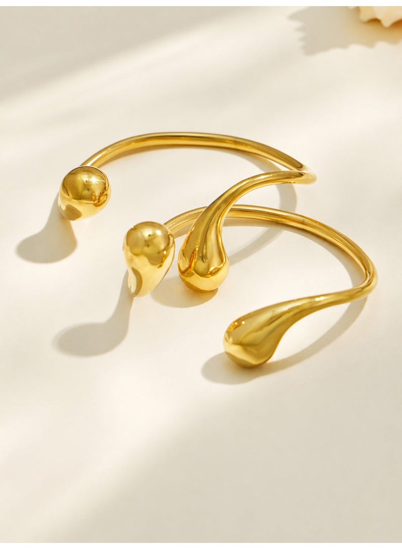 Women's Modern Artistic Water Drop Open Cuff Bracelet, PVD Gold Plated Stainless Steel - Image 4