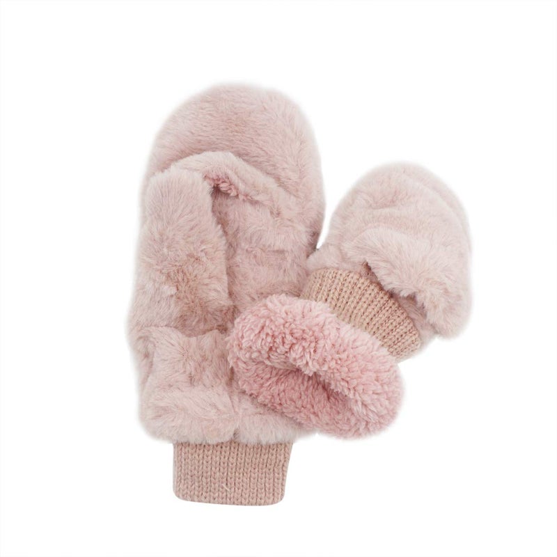JUMISEE Women Winter Faux Fur Flip Cover Mittens Warm Soft Half Finger Fingerless Gloves - Image 4