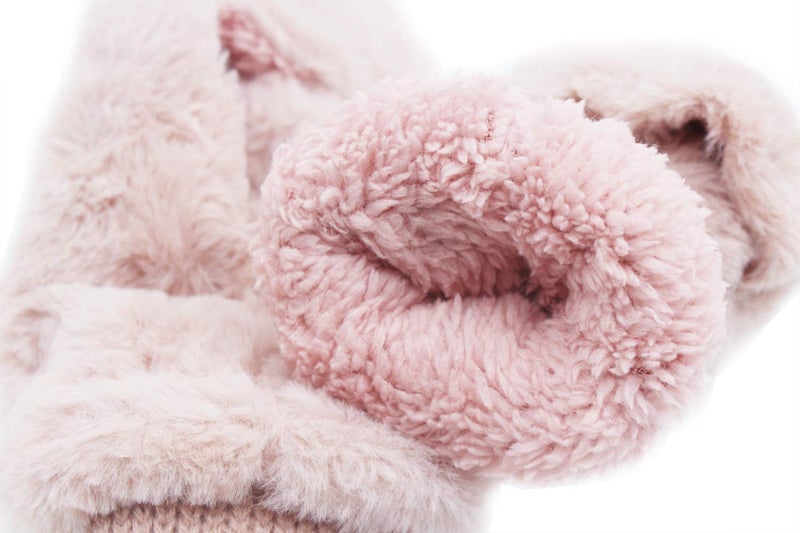 JUMISEE Women Winter Faux Fur Flip Cover Mittens Warm Soft Half Finger Fingerless Gloves - Image 5