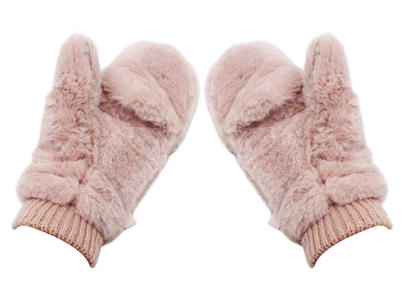 JUMISEE Women Winter Faux Fur Flip Cover Mittens Warm Soft Half Finger Fingerless Gloves - Image 3