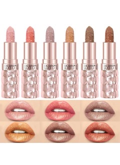 Ushas USHAS 6pc Diamond Shimmer Lipstick Set - Dark Red Pink Purple Mauve Glitter Sparkly Glossy Metallic Sparkle Waterproof Lipstick for Women (6 Count (07-12), Pack of 1) 