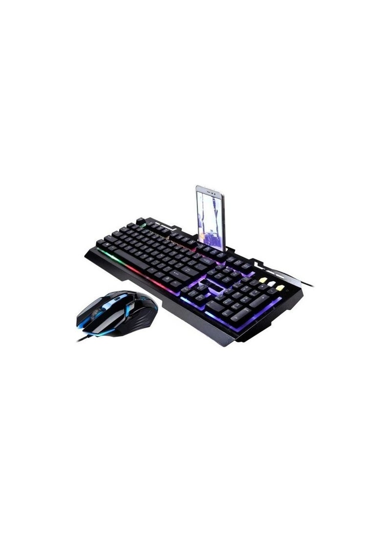 Gaming Keyboard and Mouse Combo – RGB Backlit Mechanical Feel Keyboard with Mouse, Phone Holder, 104 Keys – Black 