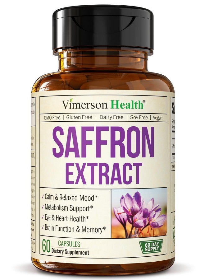 Vimerson Health Saffron Supplements for Women & Men. Saffron Extract Capsules Promote Eye, Heart, Brain & Metabolic Health. 100% Pure Saffron (Azafran) Alternative to Saffron Gummies or Safron Powder. Vegan 60 Caps - Image 1