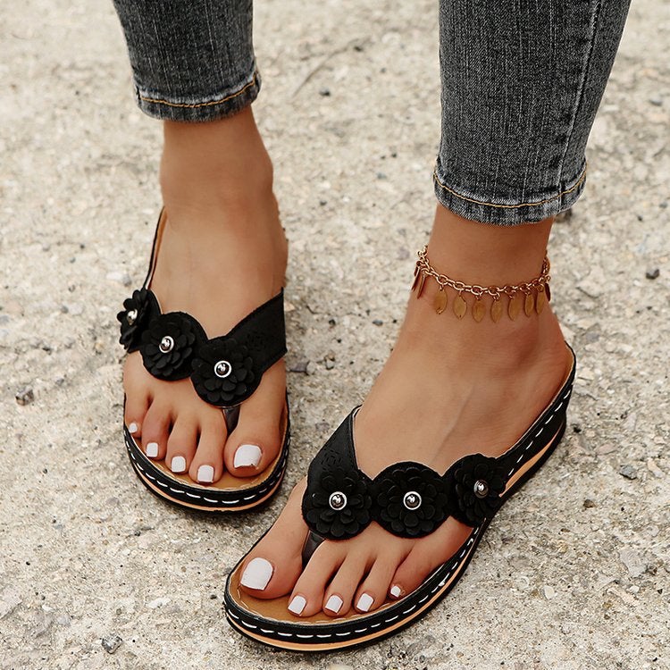 Sandals and slippers women's 2022 summer new three flower slippers thick bottom flip-flops flip-flops beach flip-flops women's sandals red 38 - Image 4