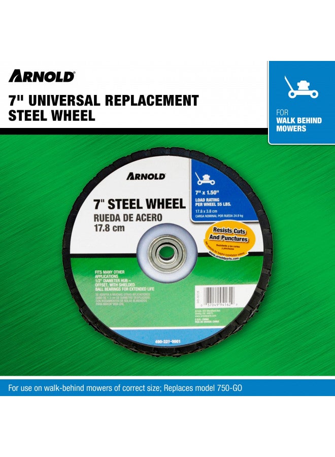 Arnold 7" Universal Replacement Steel Wheel with 55 lb. Load Rating, Black - Image 3
