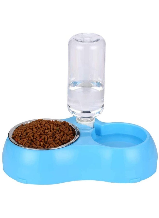 مجموعة مغذي الكلاب والقطط وموزع المياه، وعاء طعام الحيوانات الأليفة 2 في 1 وموزع المياه بالجاذبية للكلاب الصغيرة والمتوسطة والقطط الصغيرة، أزرق - Image 1
