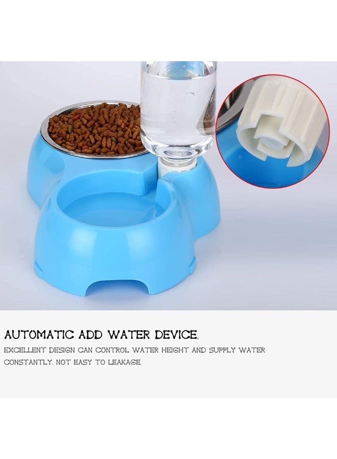 مجموعة مغذي الكلاب والقطط وموزع المياه، وعاء طعام الحيوانات الأليفة 2 في 1 وموزع المياه بالجاذبية للكلاب الصغيرة والمتوسطة والقطط الصغيرة، أزرق - Image 3