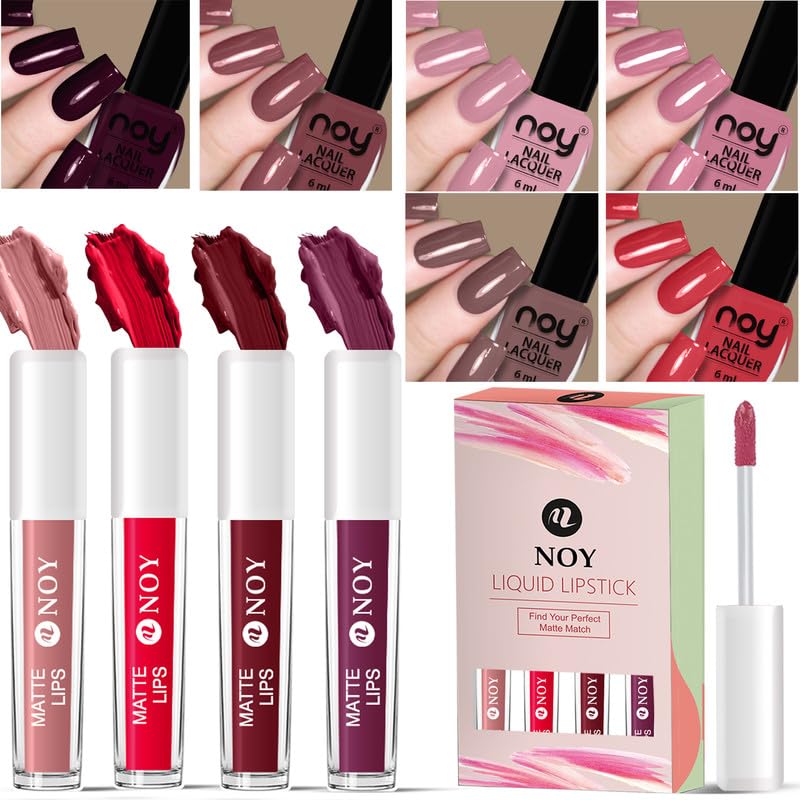 Noy Nail Paint Pack With Professional Quality Sleek Stylish Liquid Lipstick Nail Paint For Ultimate Glam Love Duo Liquid Matte Lipstick Nail Polish Gift Set - Image 1