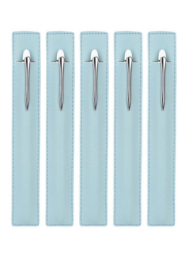 SNOMEL 5 Pack Leather Pen Pouch Sleeve, Single Fountain Pen Holder Case, Protective Cover Organizer for Stylus Touch Ballpoint Pencils (Blue) - Image 1