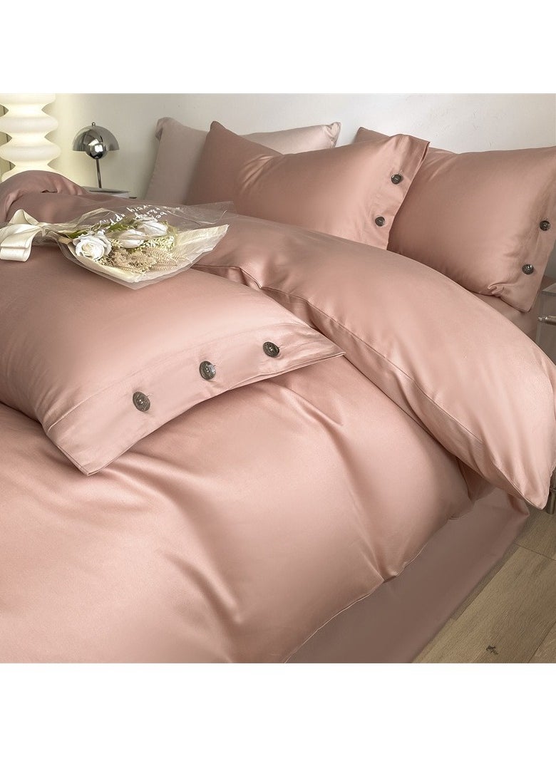 AROAQ Bed Cover Set, Soft Luxurious Pure Bedsheet Set, Long-staple Cotton Simple Solid Color Bed Sheet Quilt Cover Bedding Twill Cotton Set, ( Light bean paste color, 2.0m bed sheet four-piece set)  - Image 1
