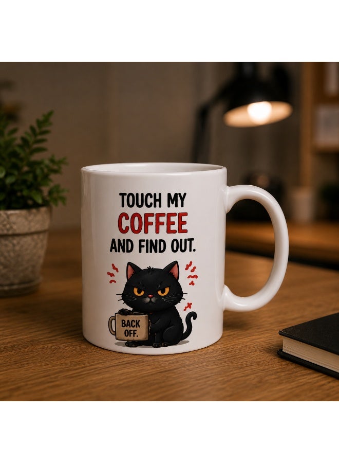 Angry Cat™ Gift Set: Thermal Bottle (500ml), Ceramic Mug, & Canvas Tote Bag - "Touch My Coffee and Find Out" Design - Image 4