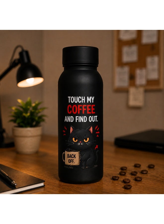 Angry Cat™ Gift Set: Thermal Bottle (500ml), Ceramic Mug, & Canvas Tote Bag - "Touch My Coffee and Find Out" Design - Image 3