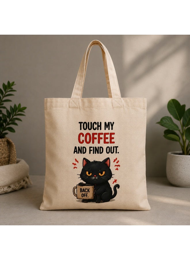 Angry Cat™ Gift Set: Thermal Bottle (500ml), Ceramic Mug, & Canvas Tote Bag - "Touch My Coffee and Find Out" Design - Image 2