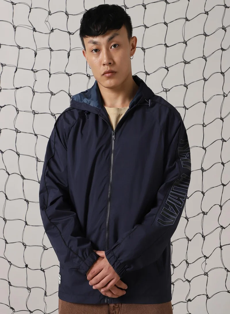 Hubberholme Men's Navy 100% Polyester Printed Oversized Jacket