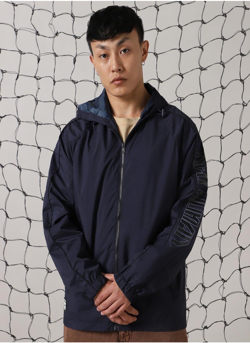 Hubberholme - Men's Navy 100% Polyester Printed Oversized Jacket - Image 1