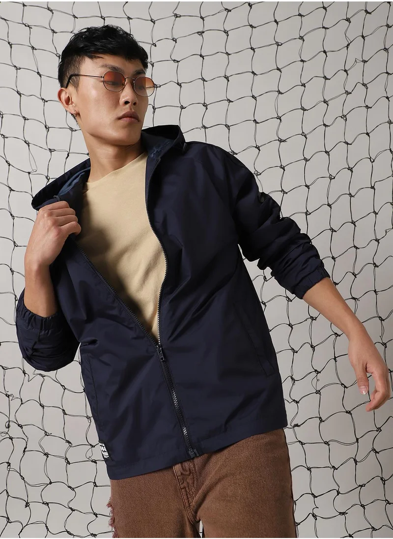 Hubberholme Men's Navy 100% Polyester Printed Oversized Jacket