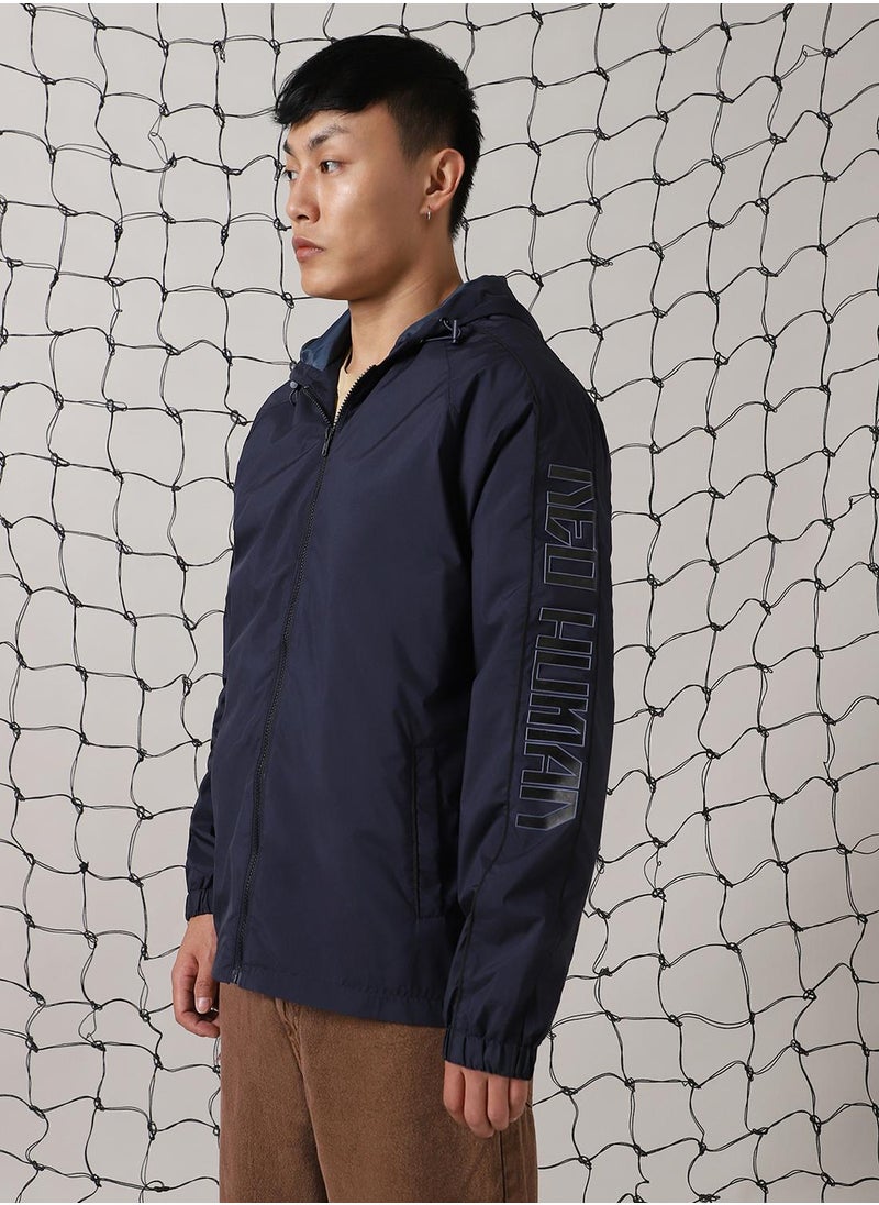 Hubberholme - Men's Navy 100% Polyester Printed Oversized Jacket - Image 1