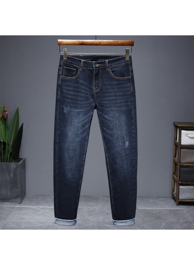 ROMON Cloud-touch Denim】men's Distressed Denim Jeans With Drop Grinding And Pulled Threads, Versatile Stretch Cotton Casual Pants For Men - Image 2