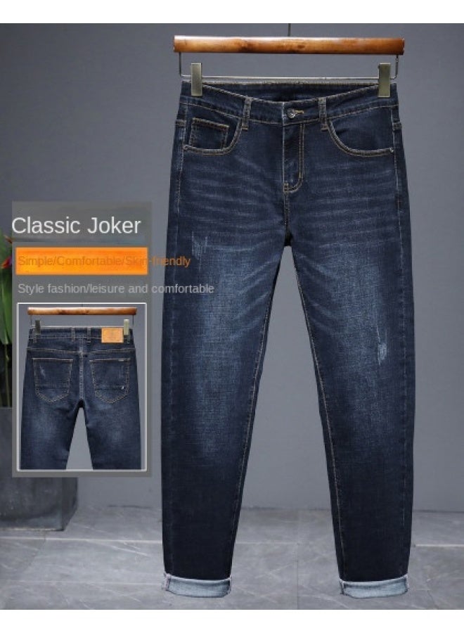 ROMON Cloud-touch Denim】men's Distressed Denim Jeans With Drop Grinding And Pulled Threads, Versatile Stretch Cotton Casual Pants For Men - Image 1