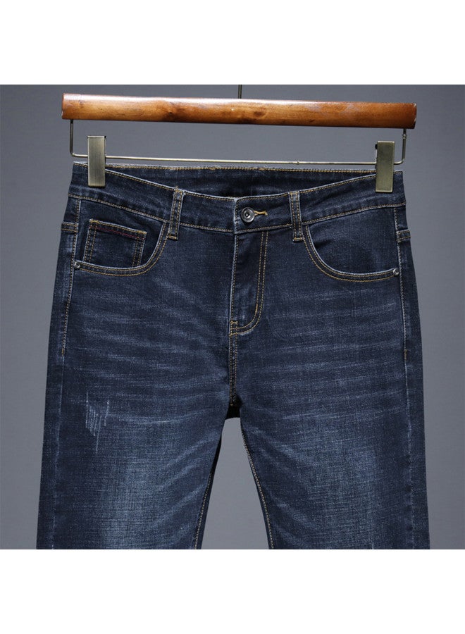 ROMON Cloud-touch Denim】men's Distressed Denim Jeans With Drop Grinding And Pulled Threads, Versatile Stretch Cotton Casual Pants For Men - Image 4