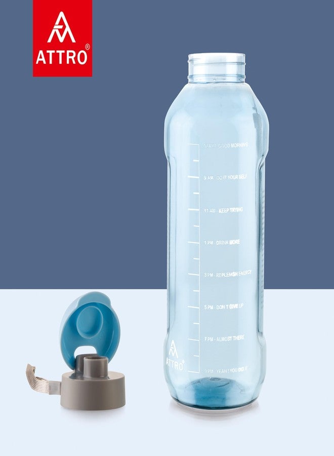 ATTRO Ultra Pro 2 Motivational 2-Liter BPA-Free Water Bottle with Leak-Proof Flip-Top Cap, Nylon Strap and Stylish Blue Color for Daily Hydration - Image 2