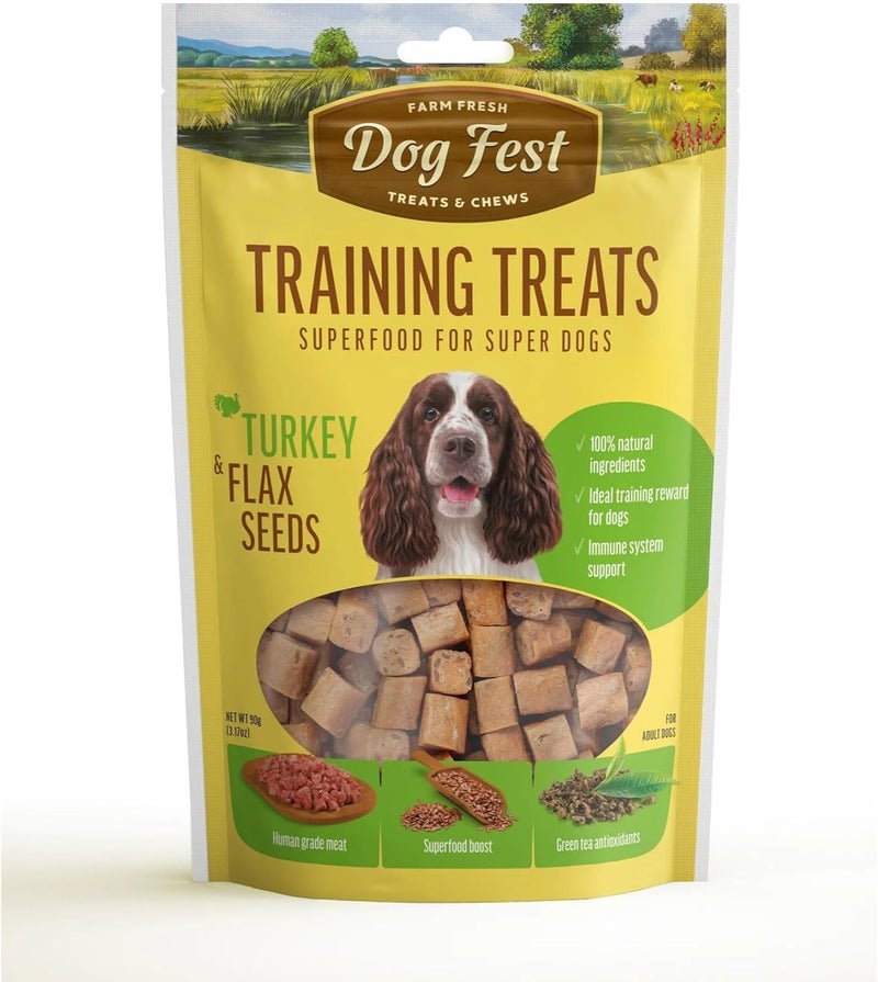 Dog Fest Training Treats with Turkey & Flax Seeds 90g – Healthy High-Protein Rewards for Dogs – Soft, Grain-Free Bites Perfect for Training, Obedience, and Daily Positive Reinforcement