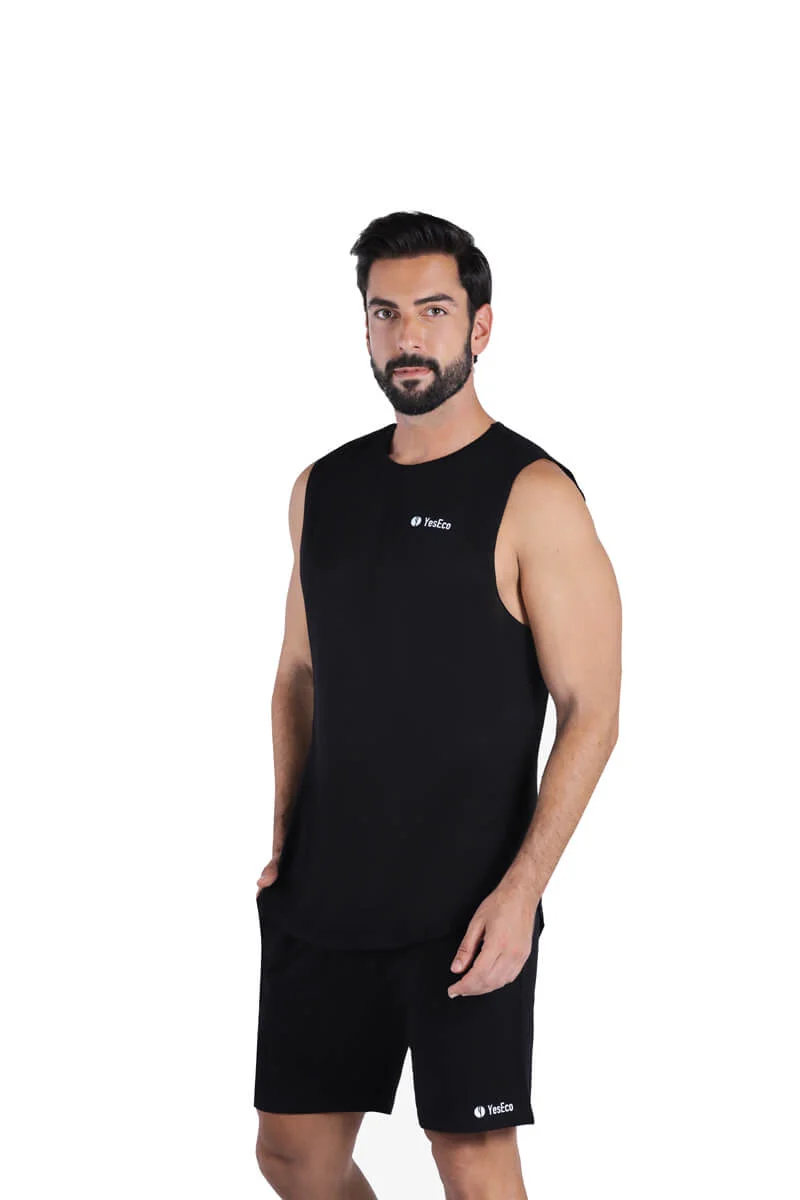 ياسيكو YesEco Men’s Black Athleisure Tank Top – Ultra-Soft Bamboo Viscose Sleeveless Shirt – Lightweight, Breathable, Sustainable Muscle Tank for Gym, Yoga, or Casual Wear (Only Tank Top)