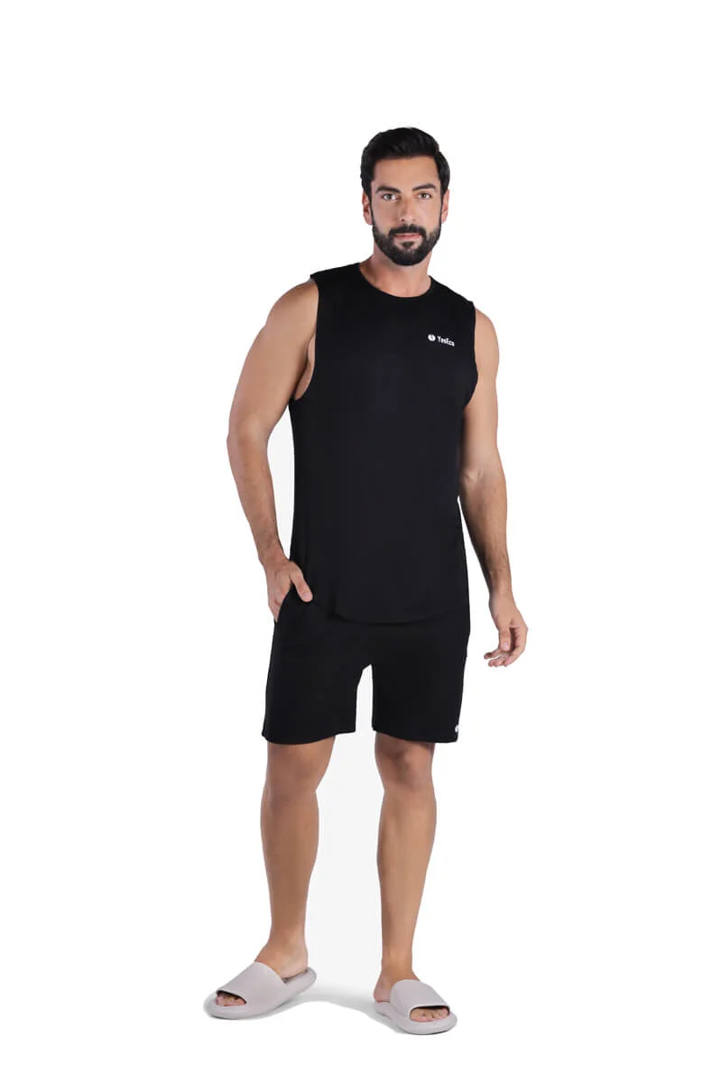 Yeseco  Black Athleisure Tank Top – Ultra-Soft Bamboo Viscose Sleeveless T Shirt – Lightweight for Men | Best Price UAE