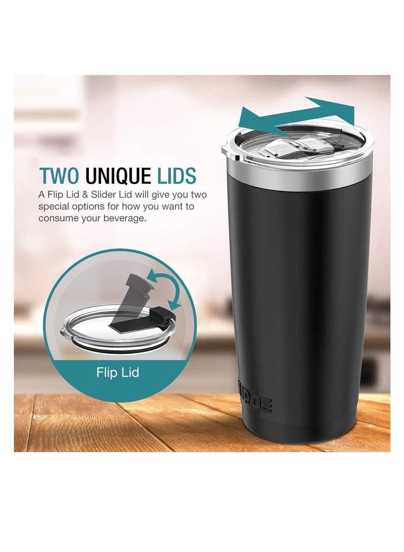 Stainless Steel Vacuum Insulated Cup With Lid, Insulated Cup, Double-Layer Water Coffee Cup, 20 OZ(567.0 g) With Straw And Brush, Suitable For Home, Office, Ice And Hot Drinks (Black) - Image 1
