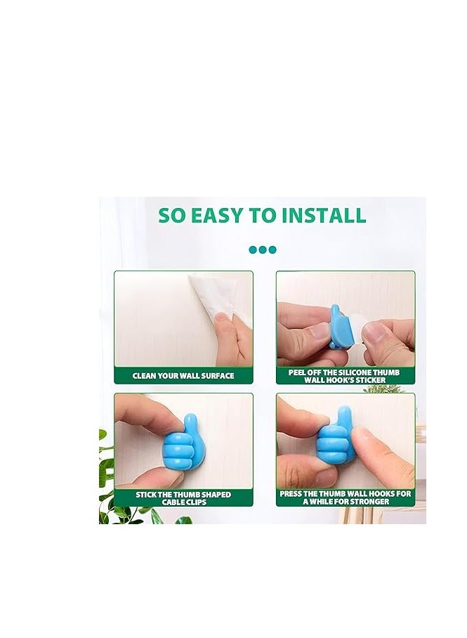 Thumb Hooks for Wall Hanging, Set of 10 Wire Organizer Clips with Key Hook Holder, Multi-Functional Wall Hooks and Screw-Free Silicone Hooks for Desk Wire Tidying multicolor - Image 4