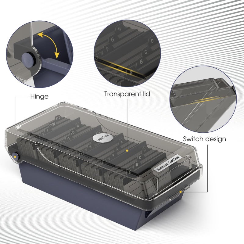 MaxGear Business Card Holder for Desk, Business Card Case Organizer, Credit Card Holder File, Business Card Holders Box Storage, Capacity: 500 Cards (2.2” x 3.5”), 4 Divider Boards & A-Z Tabs, Gray - Image 2